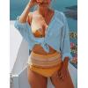 imageBsubseach Women Long Sleeve Beach Shirt Blouses Bathing Suit Cover Up Button Down CollarGlight Blue