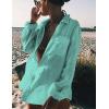 imageBsubseach Women Long Sleeve Beach Shirt Blouses Bathing Suit Cover Up Button Down CollarGmint Green