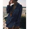 imageBsubseach Women Long Sleeve Beach Shirt Blouses Bathing Suit Cover Up Button Down CollarGnavy Blue