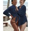 imageBsubseach Women Long Sleeve Beach Shirt Blouses Bathing Suit Cover Up Button Down CollarGnavy Blue
