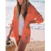 imageBsubseach Women Long Sleeve Beach Shirt Blouses Bathing Suit Cover Up Button Down CollarGorange