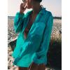 imageBsubseach Women Long Sleeve Beach Shirt Blouses Bathing Suit Cover Up Button Down CollarGpeacock Green