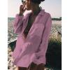 imageBsubseach Women Long Sleeve Beach Shirt Blouses Bathing Suit Cover Up Button Down CollarGpink