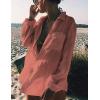 imageBsubseach Women Long Sleeve Beach Shirt Blouses Bathing Suit Cover Up Button Down CollarGrust Red