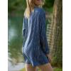 imageBsubseach Women Long Sleeve Beach Shirt Blouses Bathing Suit Cover Up Button Down CollarHdark Blue Stripes