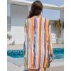 imageBsubseach Women Long Sleeve Beach Shirt Blouses Bathing Suit Cover Up Button Down CollarOrange White Mix