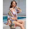 imageBsubseach Women Long Sleeve Beach Shirt Blouses Bathing Suit Cover Up Button Down CollarOrange White Mix