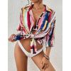 imageBsubseach Women Long Sleeve Beach Shirt Blouses Bathing Suit Cover Up Button Down CollarRed Yellow Mix