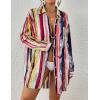 imageBsubseach Women Long Sleeve Beach Shirt Blouses Bathing Suit Cover Up Button Down CollarRed Yellow Mix