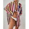 imageBsubseach Women Long Sleeve Beach Shirt Blouses Bathing Suit Cover Up Button Down CollarRed Yellow Mix