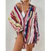 imageBsubseach Women Long Sleeve Beach Shirt Blouses Bathing Suit Cover Up Button Down CollarRed Yellow Mix