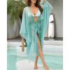 imageBsubseach Women Sparkly Kimono Swimsuit Cover Up Open Front Sheer Loose Long Cardigan Beach Cover UpsLight Green