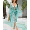 imageBsubseach Women Sparkly Kimono Swimsuit Cover Up Open Front Sheer Loose Long Cardigan Beach Cover UpsLight Green