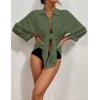 imageBsubseach Women Swimsuit Coverup Blouse Button Down Shirt Dresses Swiss Dot TopsJarmy Green
