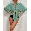 imageBsubseach Women Swimsuit Coverup Blouse Button Down Shirt Dresses Swiss Dot TopsJblue Green