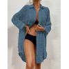 imageBsubseach Women Swimsuit Coverup Blouse Button Down Shirt Dresses Swiss Dot TopsJgrey Blue