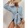 imageBsubseach Women Swimsuit Coverup Blouse Button Down Shirt Dresses Swiss Dot TopsJlight Blue