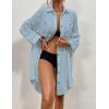 imageBsubseach Women Swimsuit Coverup Blouse Button Down Shirt Dresses Swiss Dot TopsJlight Blue