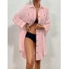 imageBsubseach Women Swimsuit Coverup Blouse Button Down Shirt Dresses Swiss Dot TopsJlight Pink