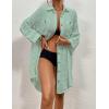 imageBsubseach Women Swimsuit Coverup Blouse Button Down Shirt Dresses Swiss Dot TopsJmint Green