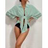 imageBsubseach Women Swimsuit Coverup Blouse Button Down Shirt Dresses Swiss Dot TopsJmint Green