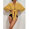 imageBsubseach Women Swimsuit Coverup Blouse Button Down Shirt Dresses Swiss Dot TopsJyellow