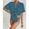 imageBsubseach Women Swimsuit Coverup Shirt Dress Button Down Bathing Suit Cover Up BeachwearPeacock Blue