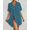 imageBsubseach Women Swimsuit Coverup Shirt Dress Button Down Bathing Suit Cover Up BeachwearPeacock Blue