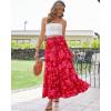 imageBsubseach Womens Maxi Skirts 2025 Summer Boho Elastic High Waist Floral Print Pleated Ruffle Flowy Long Skirt with PocketsPrint Red