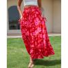 imageBsubseach Womens Maxi Skirts 2025 Summer Boho Elastic High Waist Floral Print Pleated Ruffle Flowy Long Skirt with PocketsPrint Red
