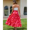 imageBsubseach Womens Maxi Skirts 2025 Summer Boho Elastic High Waist Floral Print Pleated Ruffle Flowy Long Skirt with PocketsPrint Red