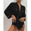 imageBsubseach Womens Modern Swimsuit Cover Up Blouse Button Down Shirt Dresses TopsBlack