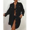 imageBsubseach Womens Modern Swimsuit Cover Up Blouse Button Down Shirt Dresses TopsBlack