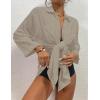 imageBsubseach Womens Modern Swimsuit Cover Up Blouse Button Down Shirt Dresses TopsKhaki