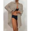 imageBsubseach Womens Modern Swimsuit Cover Up Blouse Button Down Shirt Dresses TopsKhaki