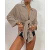 imageBsubseach Womens Modern Swimsuit Cover Up Blouse Button Down Shirt Dresses TopsLight Coffee