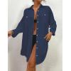 imageBsubseach Womens Modern Swimsuit Cover Up Blouse Button Down Shirt Dresses TopsNavy Blue