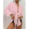 imageBsubseach Womens Modern Swimsuit Cover Up Blouse Button Down Shirt Dresses TopsPink