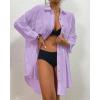 imageBsubseach Womens Modern Swimsuit Cover Up Blouse Button Down Shirt Dresses TopsPurple