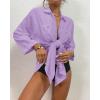 imageBsubseach Womens Modern Swimsuit Cover Up Blouse Button Down Shirt Dresses TopsPurple