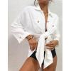 imageBsubseach Womens Modern Swimsuit Cover Up Blouse Button Down Shirt Dresses TopsWhite