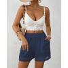 imageBsubseach Womens Shorts for Women Casual Elastic Waisted 2025 Cotton Trendy Comfy Summer Shorts with PocketsNavy Blue