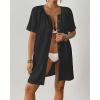 imageBsubseach Womens Swimsuit Cover Up Shirt Button Down Short Sleeve Bathing Suit Coverup Summer Beach DressBlack