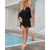 imageWomen Swimsuit Coverups V Neck Swiss Dot Beach Cover Ups Shirt Dress Summer Vacation Outfits with PocketBlack