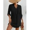 imageWomen Swimsuit Coverups V Neck Swiss Dot Beach Cover Ups Shirt Dress Summer Vacation Outfits with PocketButton Black