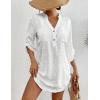 imageWomen Swimsuit Coverups V Neck Swiss Dot Beach Cover Ups Shirt Dress Summer Vacation Outfits with PocketButton White