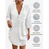 imageWomen Swimsuit Coverups V Neck Swiss Dot Beach Cover Ups Shirt Dress Summer Vacation Outfits with PocketButton White