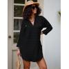 imageWomen Swimsuit Coverups V Neck Swiss Dot Beach Cover Ups Shirt Dress Summer Vacation Outfits with PocketLapel Black