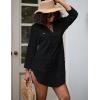 imageWomen Swimsuit Coverups V Neck Swiss Dot Beach Cover Ups Shirt Dress Summer Vacation Outfits with PocketLapel Black