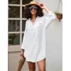 imageWomen Swimsuit Coverups V Neck Swiss Dot Beach Cover Ups Shirt Dress Summer Vacation Outfits with PocketLapel White